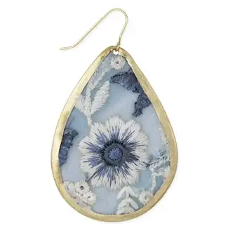 Zad Light Blue Floral Embroidred Earrings