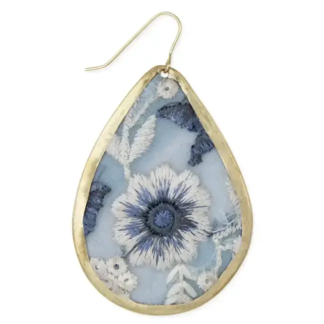 Zad Light Blue Floral Embroidred Earrings