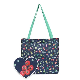 Shopping Tote Bag - Navy Blue Vegetable Print