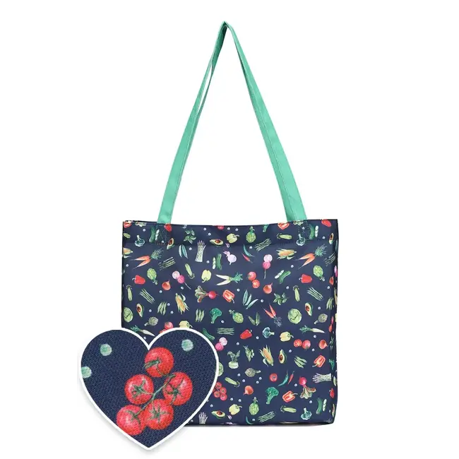 Dolly & Dotty Shopping Tote Bag - Navy Blue Vegetable Print