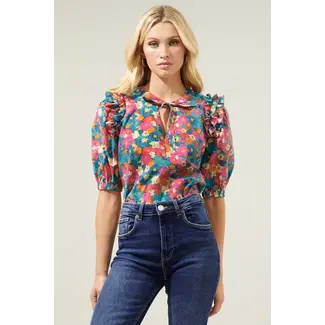 Sugarlips Marvie Floral Noche Tie-Neck Blouse