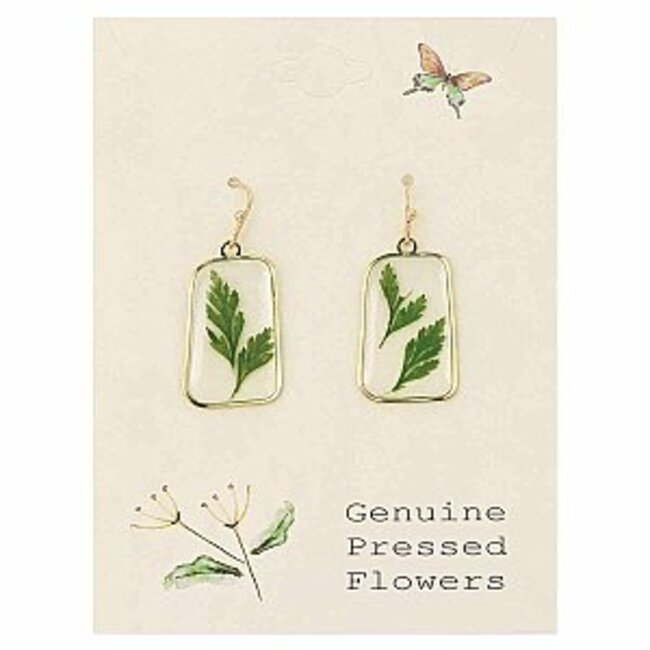Fern Dried Flower Gold Earrings