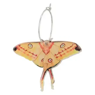 Buttercup Yellow Luna Moth Silver Hoop Earrings