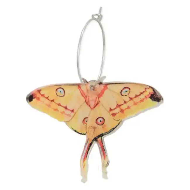 Buttercup Yellow Luna Moth Silver Hoop Earrings