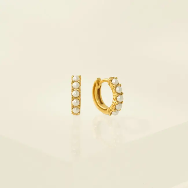 Lover’s Tempo 14 Kt. Gold over Silver - Pearl Huggie Hoops - 10.5mm