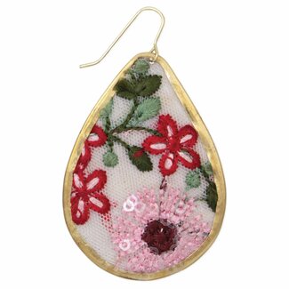 White Vintage Flower Teardrop Earrings