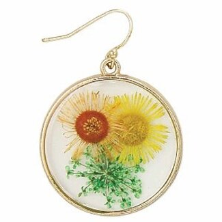 Yellow Dried Flower Gold Round Earrings