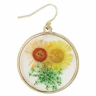 Zad Yellow Dried Flower Gold Round Earrings