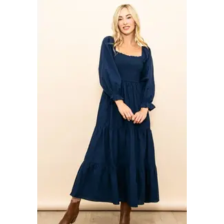 Elloh Viv - Long Sleeve Navy Maxi Dress