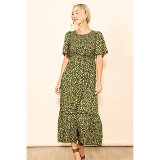 Elloh Cynthia - Flutter Sleeve Smocked Maxi Dress in Green