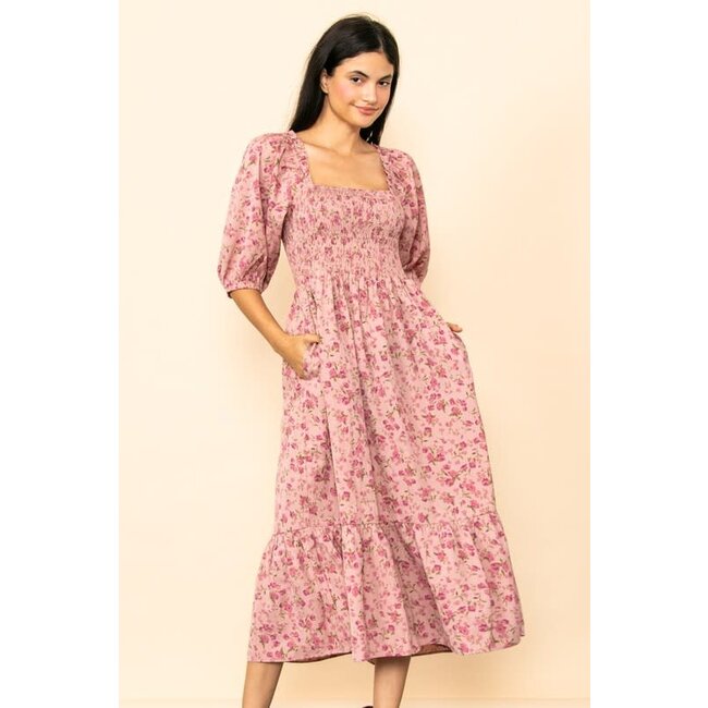 Elloh Michelle - Square Neck Floral Dress in Pink