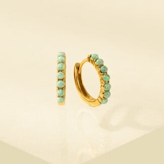 Lover’s Tempo 14 Kt. Gold over Silver - Blue Opal 15mm Huggie Hoops - 15mm.