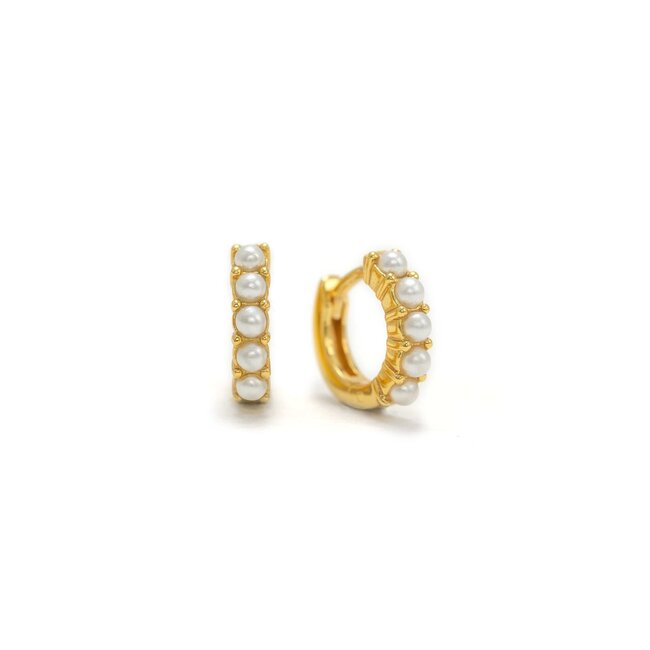 Lover’s Tempo 14 Kt. Gold over Silver - Pearl Huggie Hoops - 10.5mm