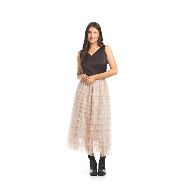 Papillon  Marie - Mesh Ruffle Tiered Skirt in Stone