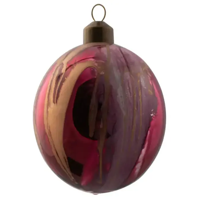 Swirl Painted Glass Ornament Garnet and Gold