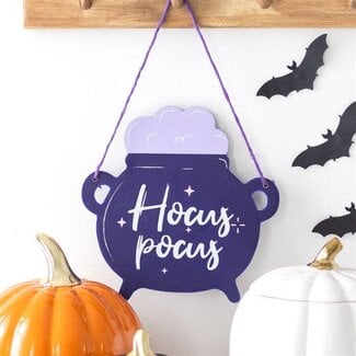 "Hocus Pocus" Cauldron-Shaped Halloween Hanging Sign