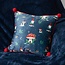 Square Gnome Print Cushion with Pom Poms