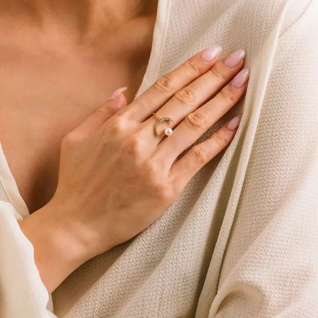 Lover’s Tempo Neptune Pearl Moon Ring - Adjustable