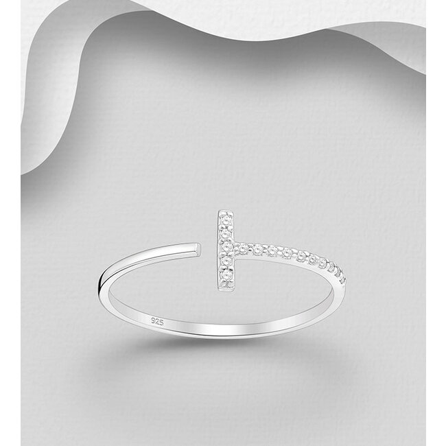 Sterling Cubic Zirconia & Silver Bar Adjustable Ring
