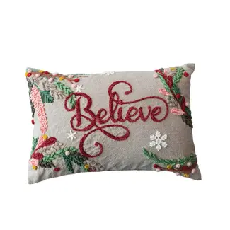 Embroidered Believe Lumbar Pillow