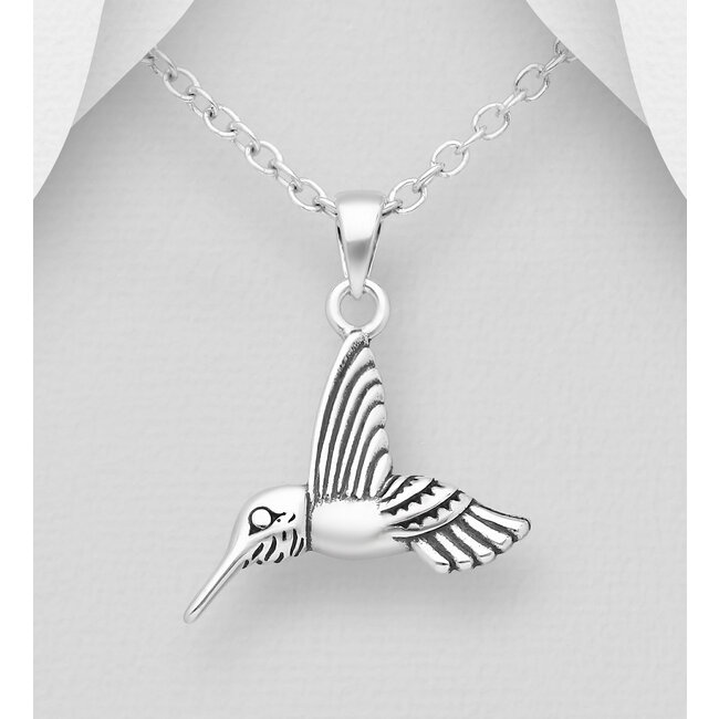 Sterling Sterling Oxidized Hummingbird Necklace