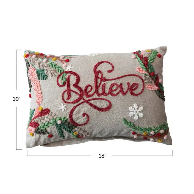 Embroidered Believe Lumbar Pillow