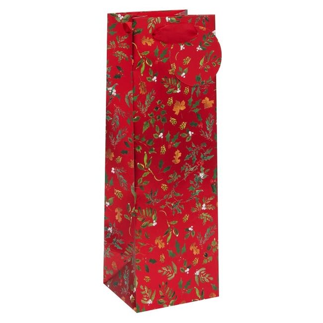 Bag Bottle Merry Christmas Foliage Red
