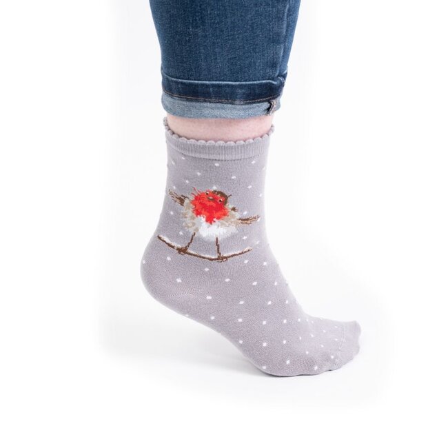 Wrendale Women’s Bamboo Christmas Socks - Jolly Robin