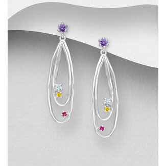 Sterling Sterling Droplet with Multi Colour Cubic Zirconia