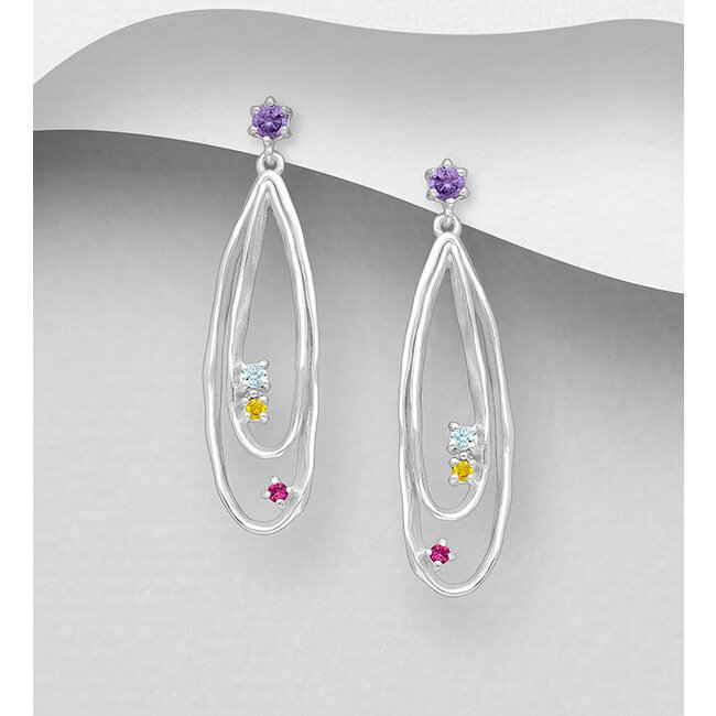 Sterling Sterling Droplet with Multi Colour Cubic Zirconia
