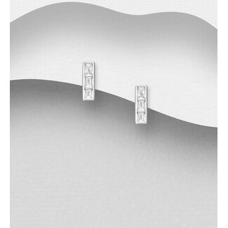 Sterling Sterling Bar Studs with Cubic Zirconia