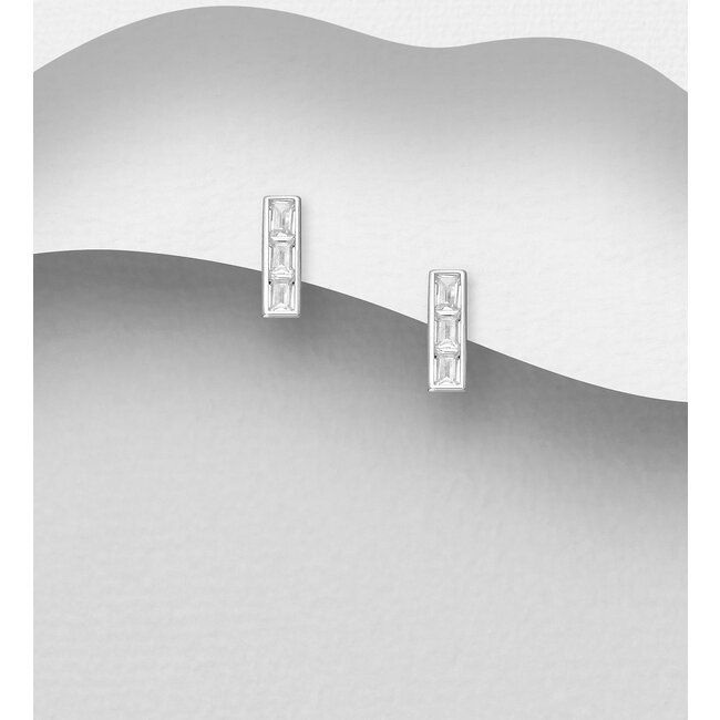 Sterling Sterling Bar Studs with Cubic Zirconia