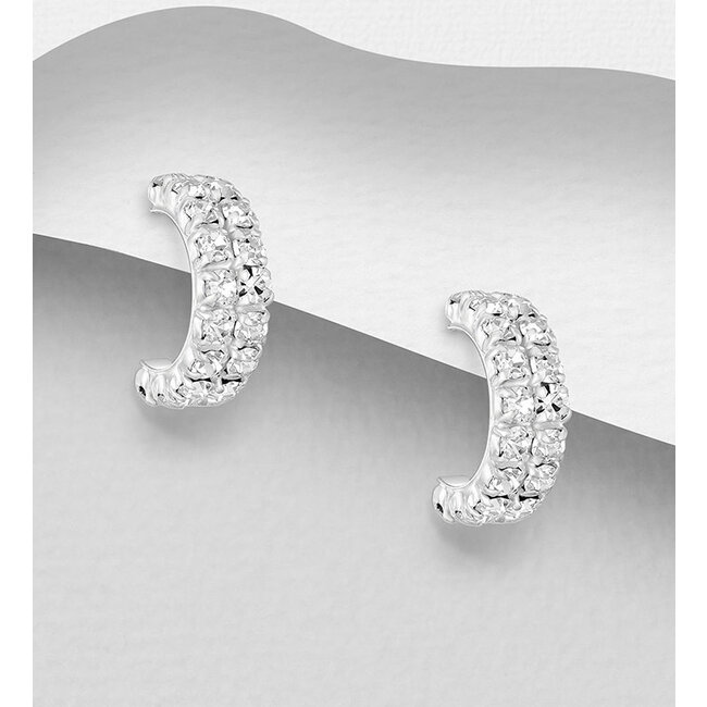 Sterling Sterling & Crystal Double Row Studs