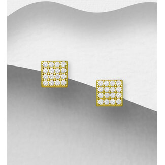 Sterling Sterling Square Pave Studs - Gold Plated