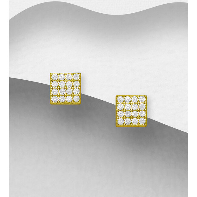 Sterling Sterling Square Pave Studs - Gold Plated