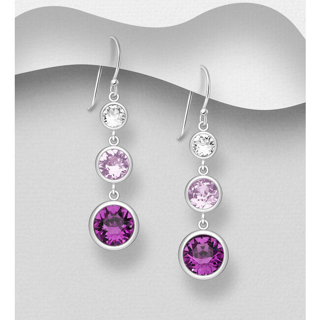 Sterling Sterling Drop Earrings with Three Austrian Crystals (more colours)