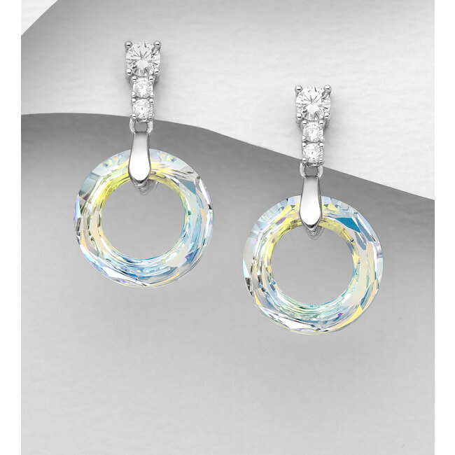 Sterling Sterling Drop Earrings - Austrian Crystal Circle with CZ (more colours)