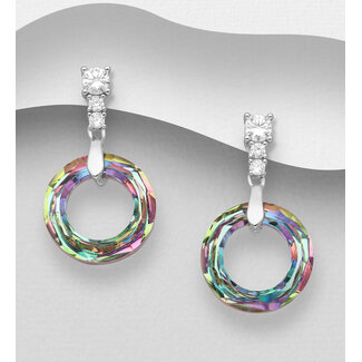 Sterling Sterling Drop Earrings - Austrian Crystal Circle with CZ (more colours)