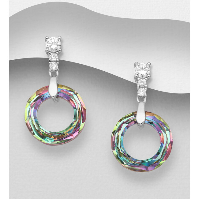 Sterling Sterling Drop Earrings - Austrian Crystal Circle with CZ (more colours)