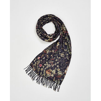 Fable England Wolf Garden Navy Scarf with Tassels