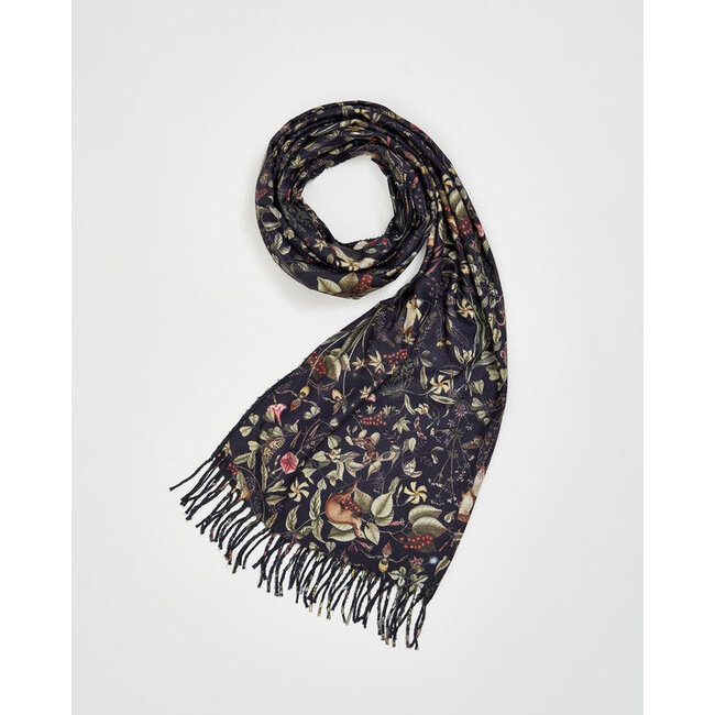 Fable England Wolf Garden Navy Scarf with Tassels