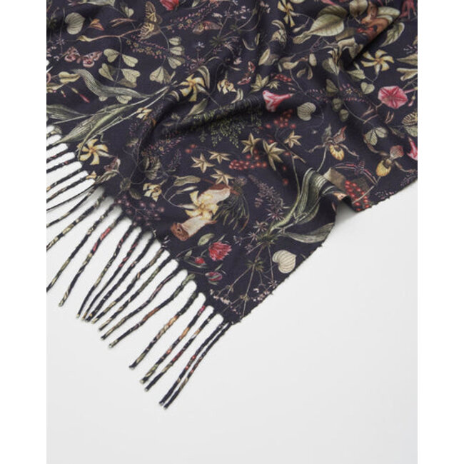 Fable England Wolf Garden Navy Scarf with Tassels