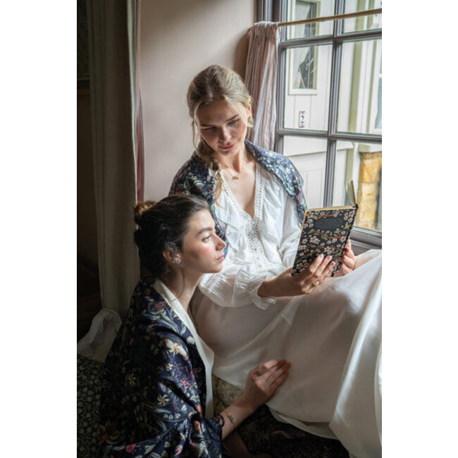 Fable England Wolf Garden Navy Scarf with Tassels