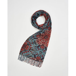 Fable England Folksy Fox Teal Scarf with Tassels
