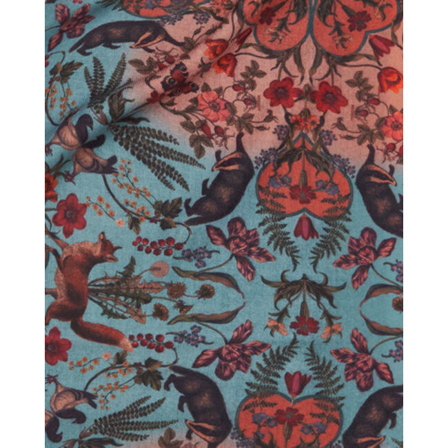 Fable England Folksy Fox Teal Scarf with Tassels