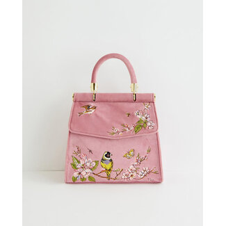 Fable England Morning Song Bird Embroidered Mini Pink Tote
