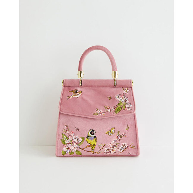 Fable England Morning Song Bird Embroidered Mini Pink Tote