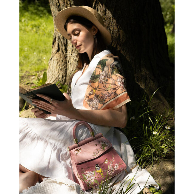 Fable England Morning Song Bird Embroidered Mini Pink Tote