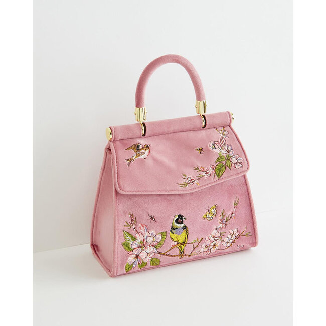 Fable England Morning Song Bird Embroidered Mini Pink Tote