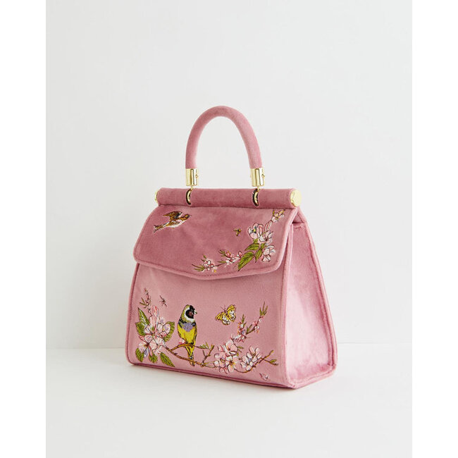 Fable England Morning Song Bird Embroidered Mini Pink Tote